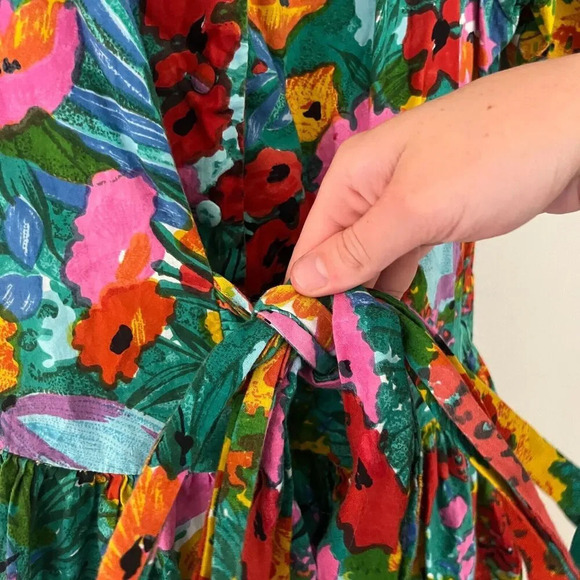 Vtg Copy Right Womens Floral Colorful Shirt Dress Short Sleeve Button Front - Picture 4 of 10